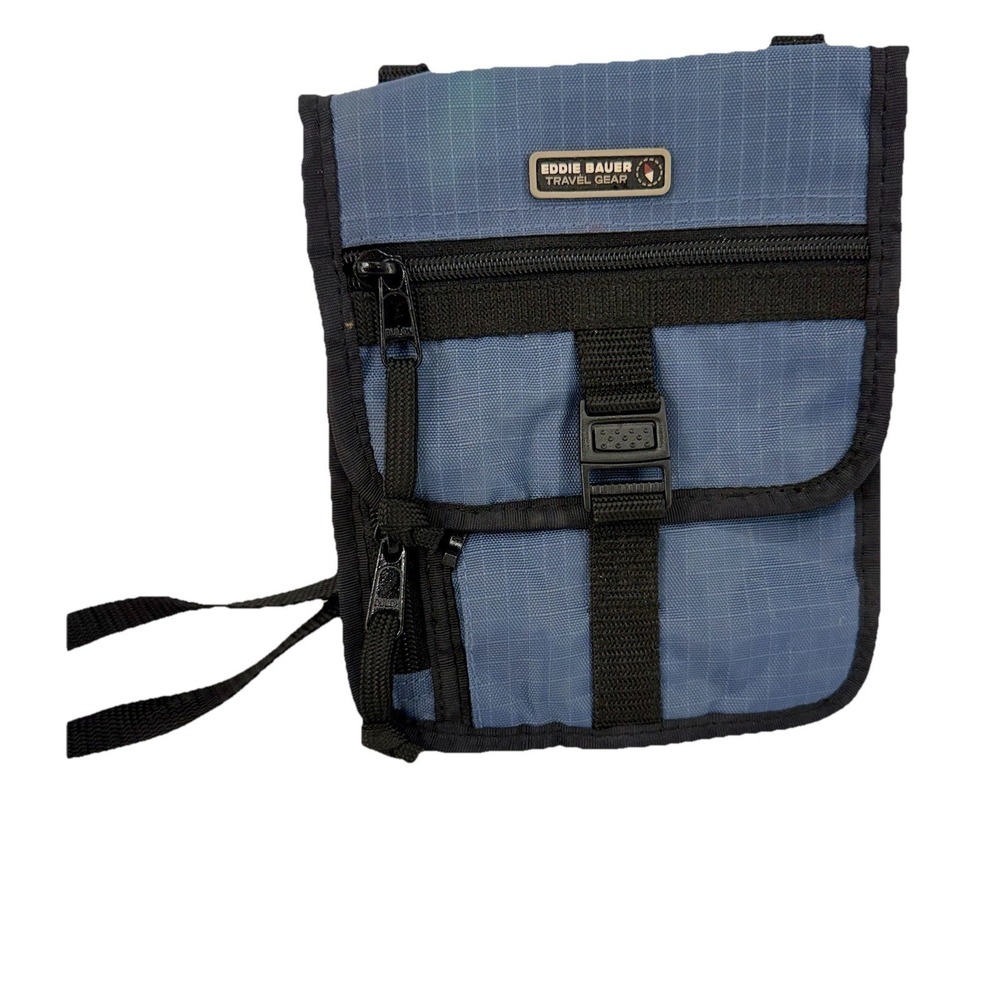 Eddie Bauer Crossbody Organizer Wallet Travel Pouch Nylon‎ Blue & Black EUC